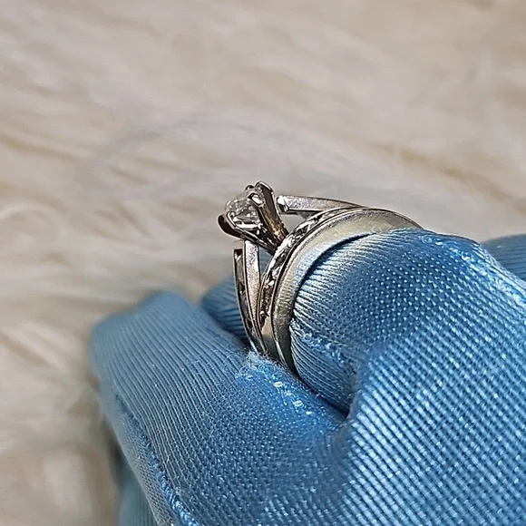 Ladies marquee and round brilliant diamond wedding set in 14kt white gold - Picture 4 of 8